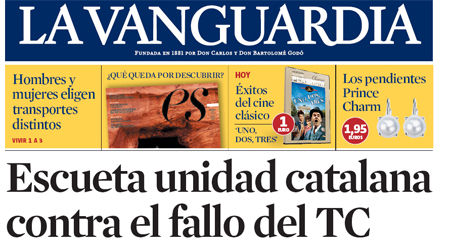 Portada de 'La Vanguardia' del 17 de julio de 2010