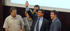 Alfons López Tena, Joan Laporta y Uriel Bertran.
