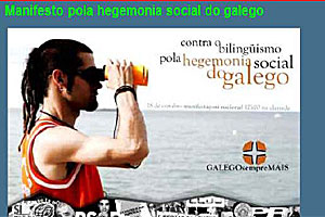 Consignas en favor de 'la hegemonía social del gallego' en la web de un ENDL (foto: Galicia Bilingüe).