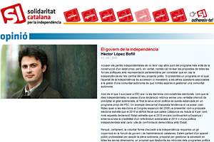 Artículo de Hèctor López Bofill, en la web de Solidaritat Catalana, desde el que carga contra ERC, su ex partido, por ser -según él- autonomista en lugar de independentista.