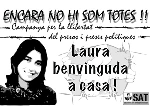 Cartel de apoyo a la condenada por colaborar con ETA Laura Riera realizado por Solidaritat Anti-Represiva de Terrassa.