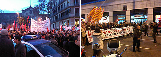Dos momentos de la manifestación de Barcelona (foto: LVdB).