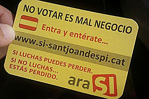 Folletos promocionales editados por la agrupación local de Solidaritat Catalana per la Independència en San Juan Despí (Barcelona).