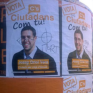 Pintadas amenazantes contra el alcaldable de Ciudadanos por Llissà de Munt, Josep Oriol Vera (foto: C's).