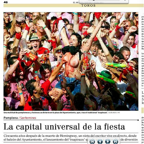 Captura de pantalla de la noticia del inicio de la Fiesta de San Fermín de ayer en Pamplona, en 'El Mundo'.