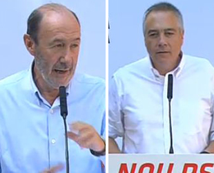 Rubalcaba y Navarro, durante sus intervenciones en la Fiesta de la Rosa del PSC (foto: vídeo).