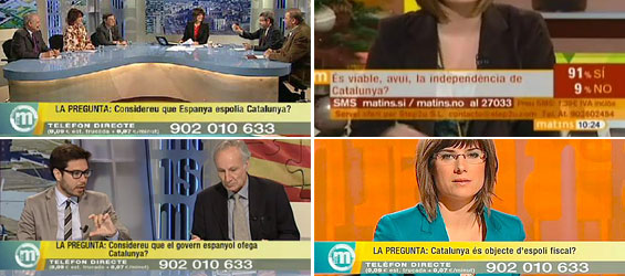 Cuatro preguntas que se plantean en 'Els Matins', el programa matutino de TV3, que han sido criticadas por PP y Ciudadanos por su parcialidad y sectarismo.