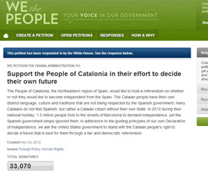 Petición popular para que la Casa Blanca apoyase un referendo secesionista en Cataluña (imagen: whitehouse.gov).