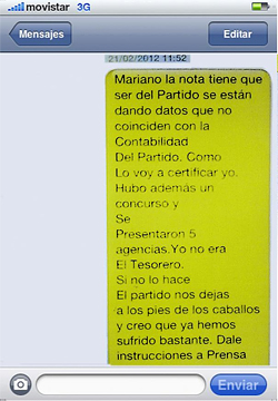 SMS de Bárcenas a Rajoy, el 21 de febrero de 2012.
