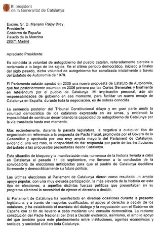 Carta enviada a Rajoy por el presidente autonómico.