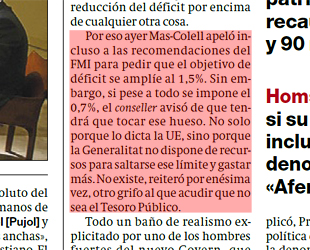Tal y como 'El Periódico' recogía la exigencia de Mas-Colell, publicado el 28 de diciembre de 2012.